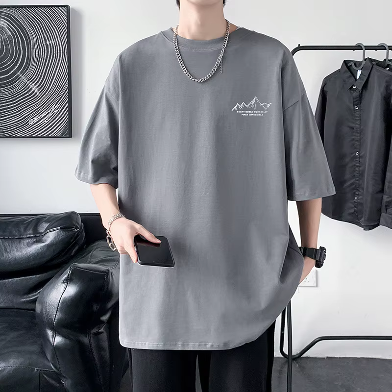 T-shirt à manches mi-longues imprimé tendance pour hommes, 100% coton, été, ample, boîte tropicale,