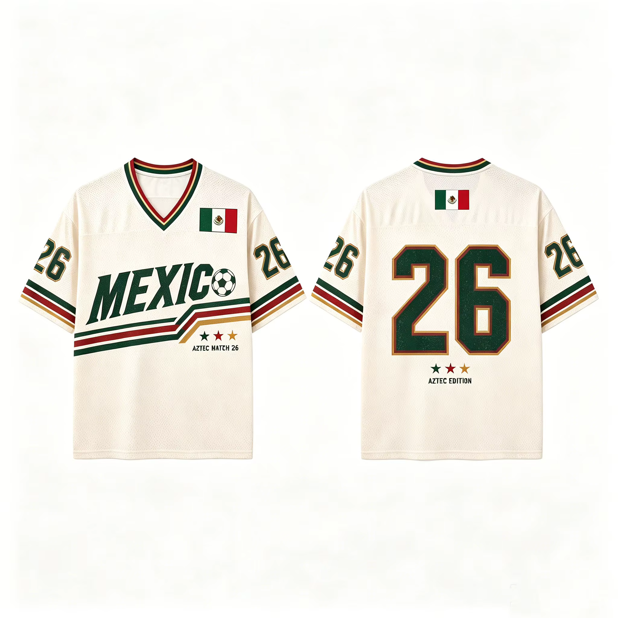 Maillot de football rétro Mexique Aztec Match 26 Vintage col en V pour enfants et adultes, idéal pou