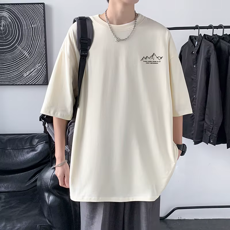 T-shirt à manches mi-longues imprimé tendance pour hommes, 100% coton, été, ample, boîte tropicale,