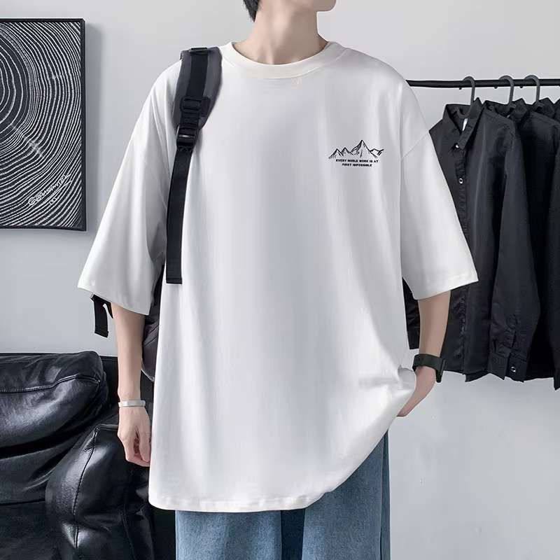 T-shirt à manches mi-longues imprimé tendance pour hommes, 100% coton, été, ample, boîte tropicale,