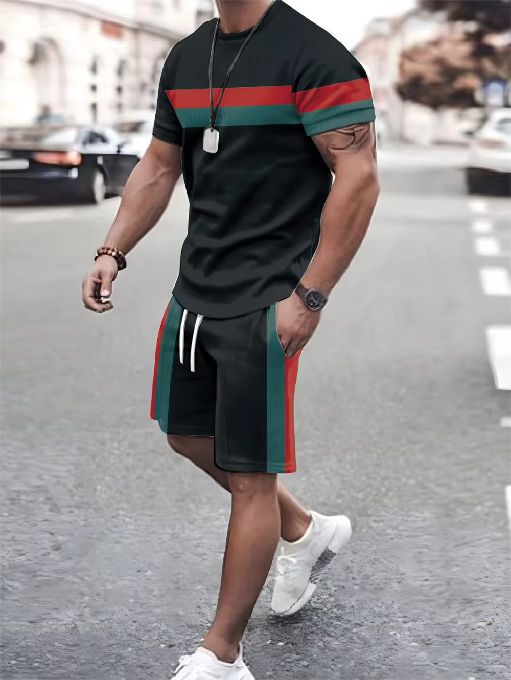 T-shirt décontracté ample à manches courtes pour hommes, ligne imprimée, simple, sport, épissage, te