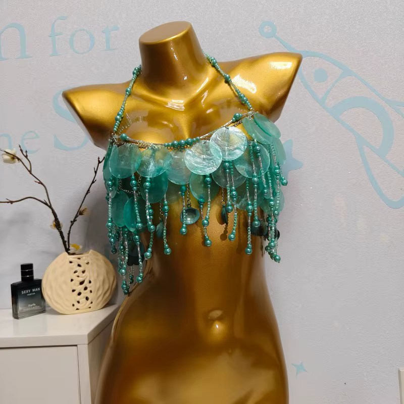 Haut Halter Bohème Scintillant Fait Main avec Coquillages et Perles pour Femme – Idéal pour l'Été, l