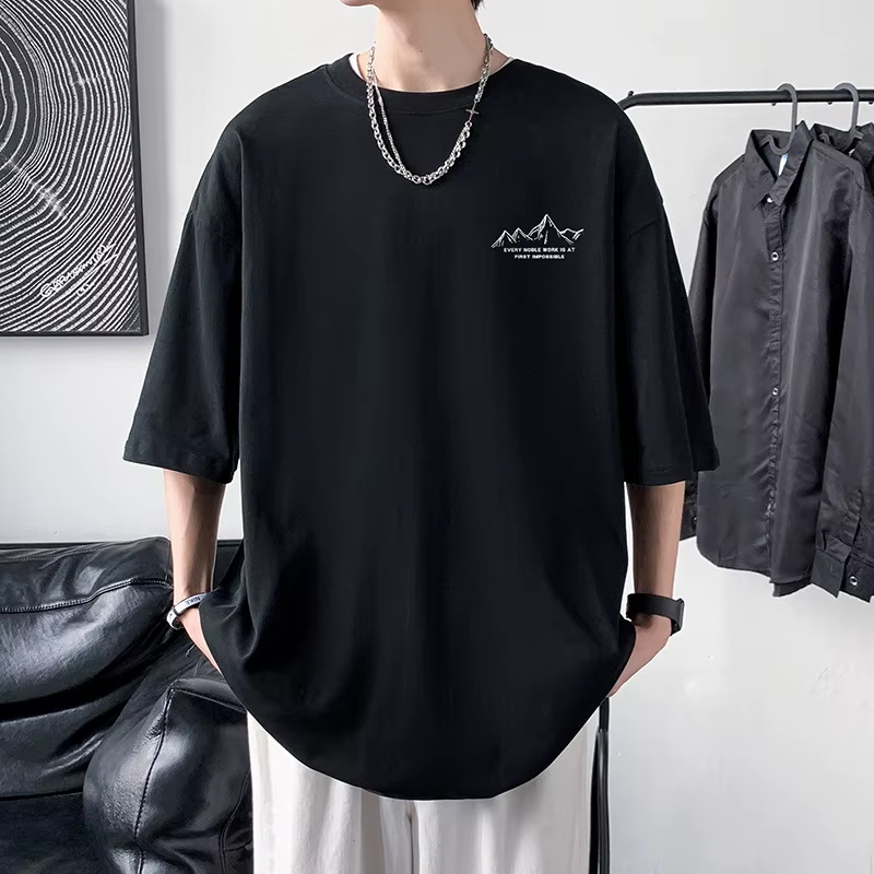 T-shirt à manches mi-longues imprimé tendance pour hommes, 100% coton, été, ample, boîte tropicale,