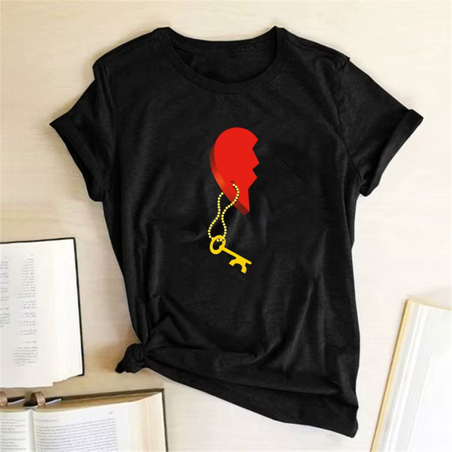 Couples T-shirt coeur clé serrure Mr mme imprimer Couple T-shirt été roi reine T-shirt décontracté h