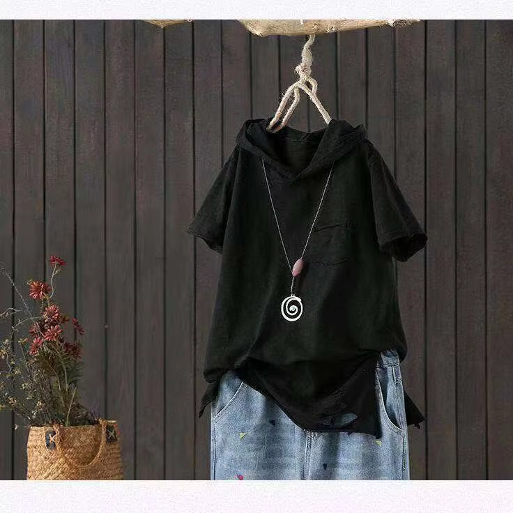 T-shirt à capuche pour femmes 2025 Original 95% coton été nouveau Style ample coton à manches courte