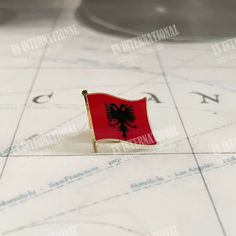 Drapeau National de l'albanie, cristal époxy métal émail Badge broche Collection Souvenir cadeaux ép