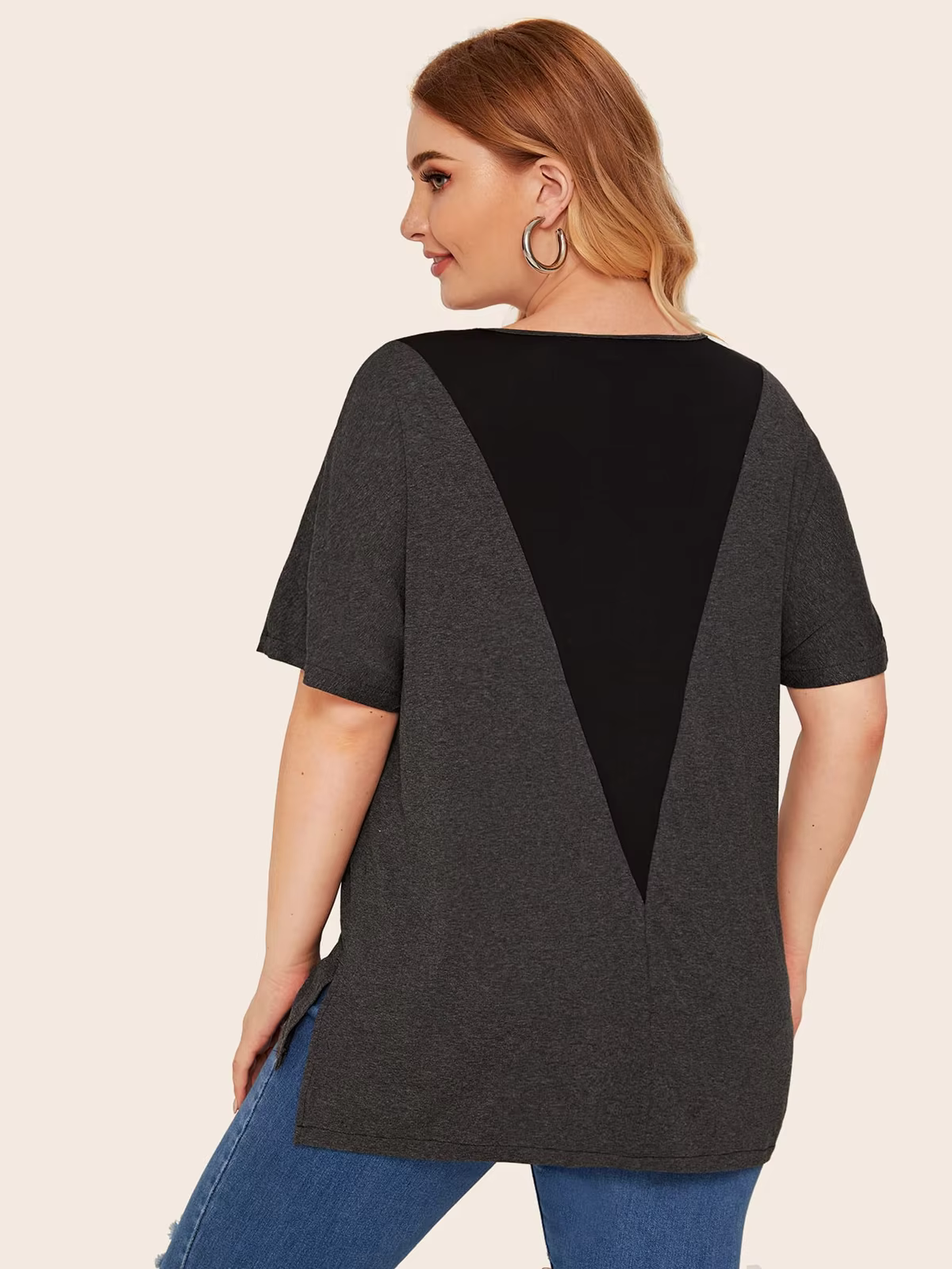 T-shirt manches courtes pour femmes, décontracté, asymétrique, haut bas, couleur, dos bloqué, grande