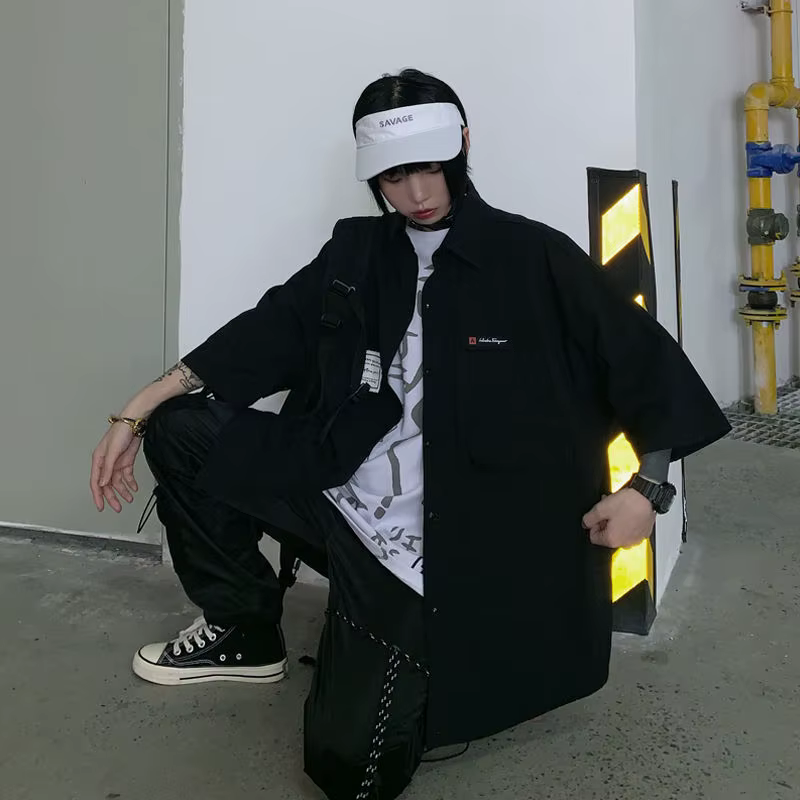 Chemises noires à manches courtes pour femmes, Streetwear Hip-Hop, Cool, Décontracté, Coréen, Chic,