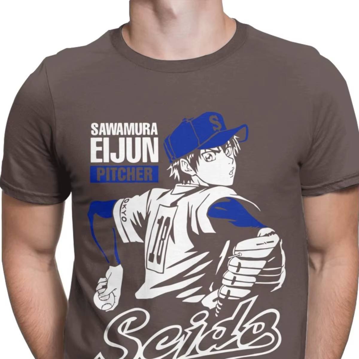 T-Shirt de Baseball à col rond pour homme, en coton, Vintage, Eijun, saamura, Diamond No Ace