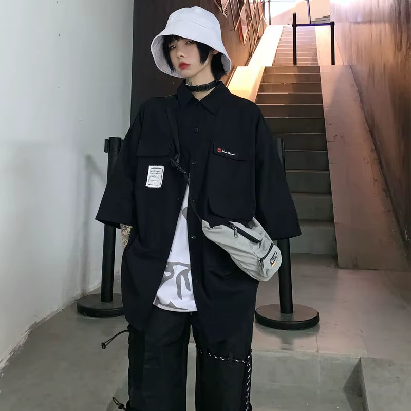 Chemises noires à manches courtes pour femmes, Streetwear Hip-Hop, Cool, Décontracté, Coréen, Chic,