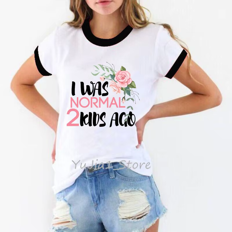 T-shirt femme, humoristique, estival et humoristique, avec lettres imprimées "I Was Normal 2 Kids Ag