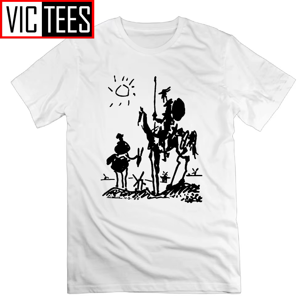 T-shirt à manches courtes pour hommes, 100% coton, col rond, peinture d'art Picasso, chevalier Don Q