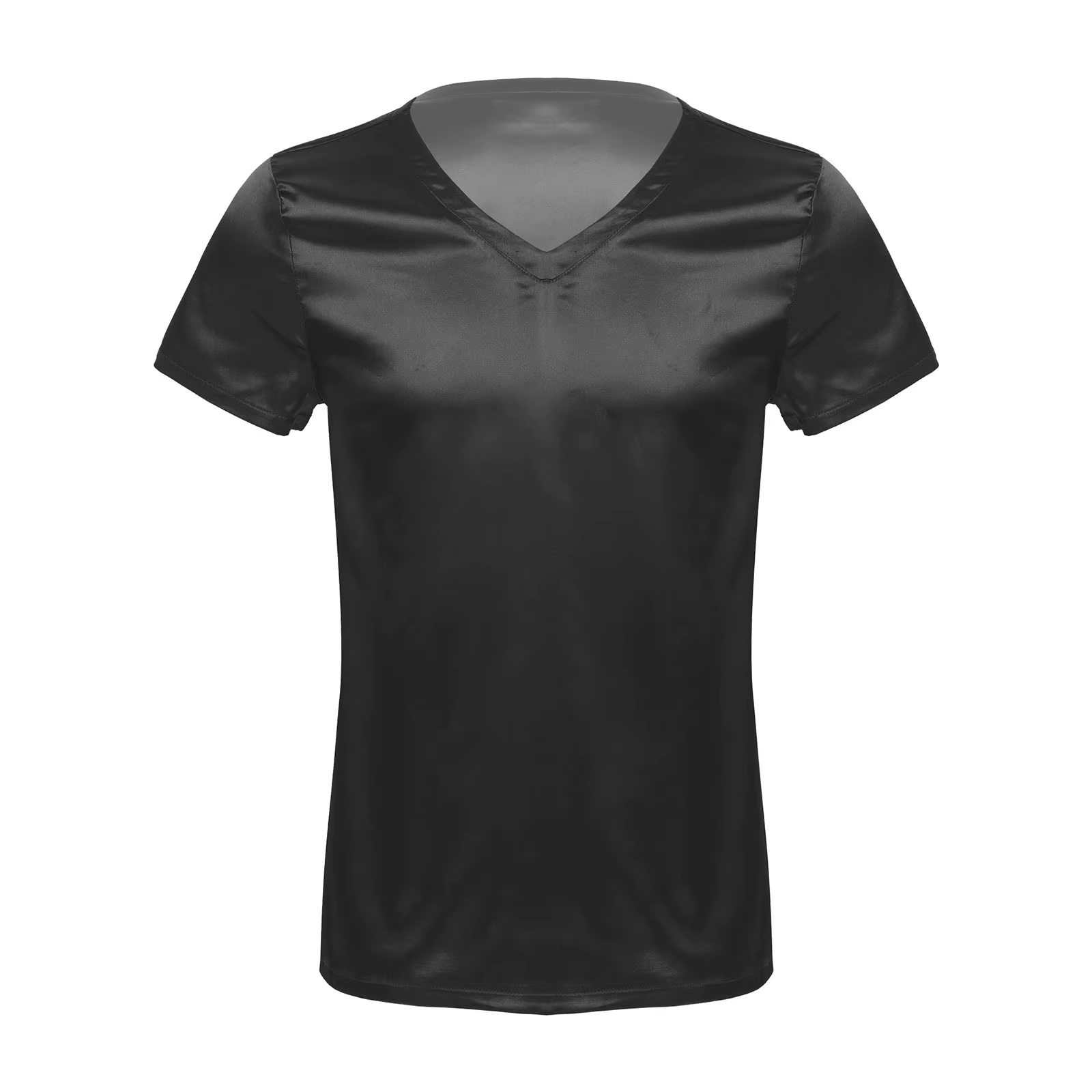 Iiniim-T-Shirt en Satin à Manches Courtes et Col en V pour Homme, Vêtement de Nuit Décontracté, Pyja