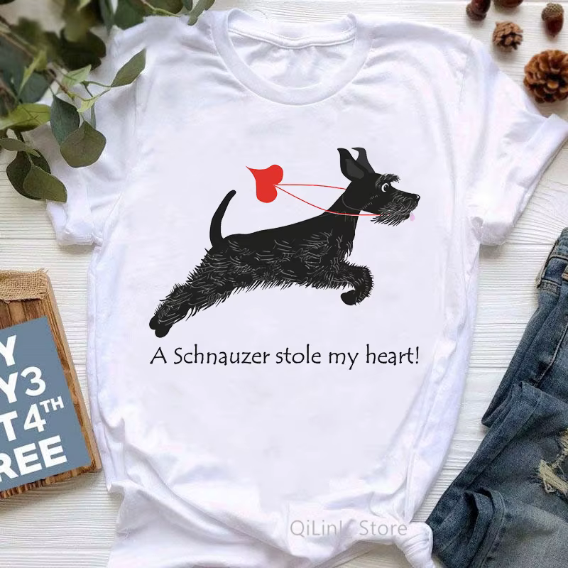 Un Schnauzer a volé mon coeur drôle graphique t-shirts femmes été blanc à manches courtes t-shirt st