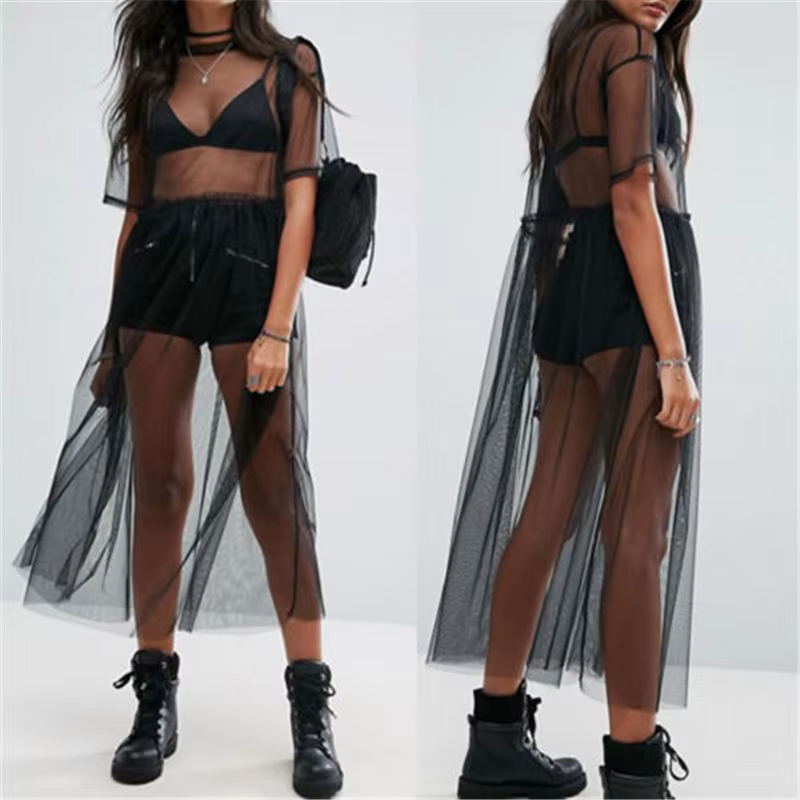 Sexy t-shirt maille robe transparente femmes Transparent couvrir haut t-shirt mode Transparent à man