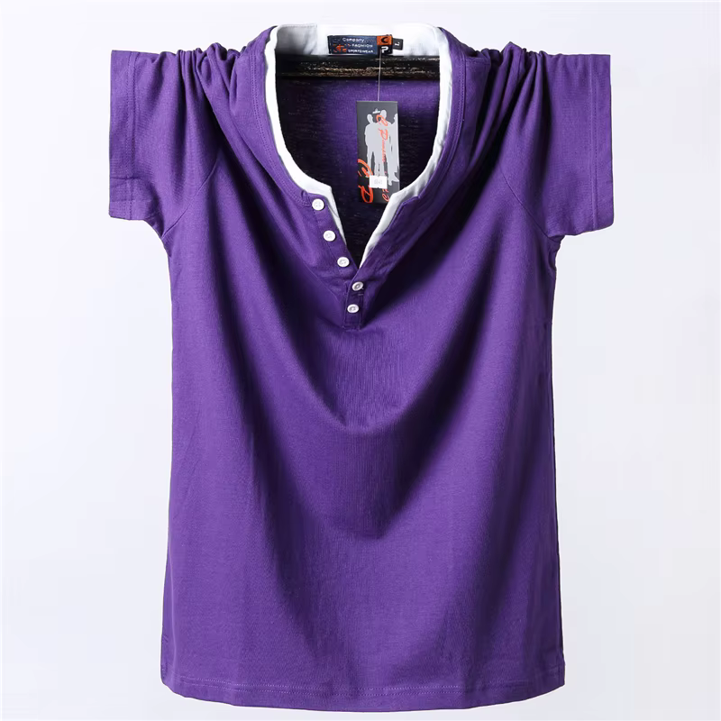 T-shirt à Manches Courtes en Coton pour Homme, Vêtement Décontracté, Couleur Unie, avec Bouton de Do
