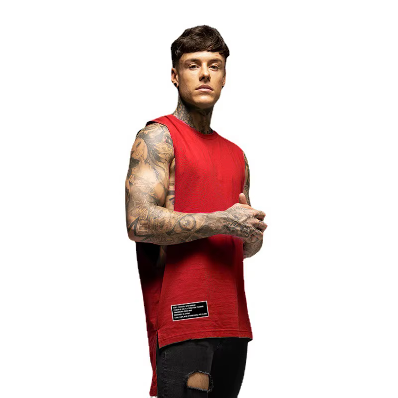 Chemise en fibre de coton pour hommes, haut de gymnastique, chemise d'entraînement de fitness, vêtem