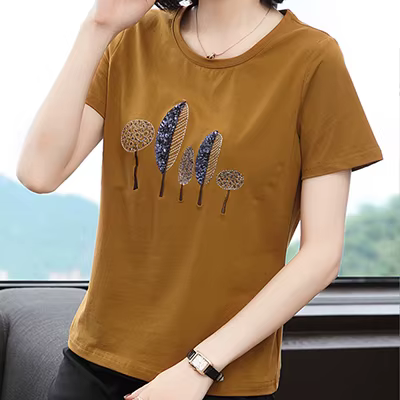 T-Shirt à paillettes Femme 2025 haut d'été broderie coton T-Shirt femmes décontracté Femme vêtements