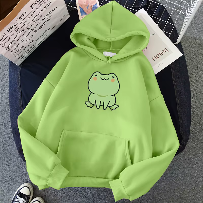 Sweat-shirt grenouille, vêtements de dessin animé, Harajuku, manches longues, capuche Kawaii pour fi