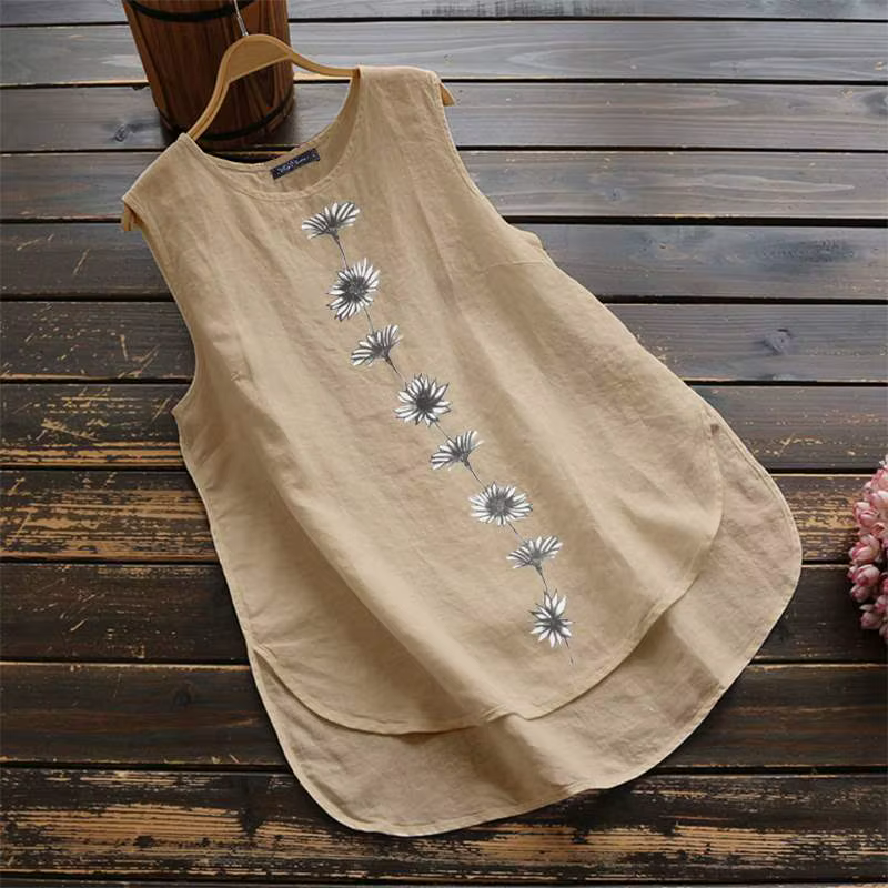 ZANZEA-Débardeur Vintage en Coton et Lin pour Femme, Chemise Décontractée à Imprimé Floral, Robe d'É