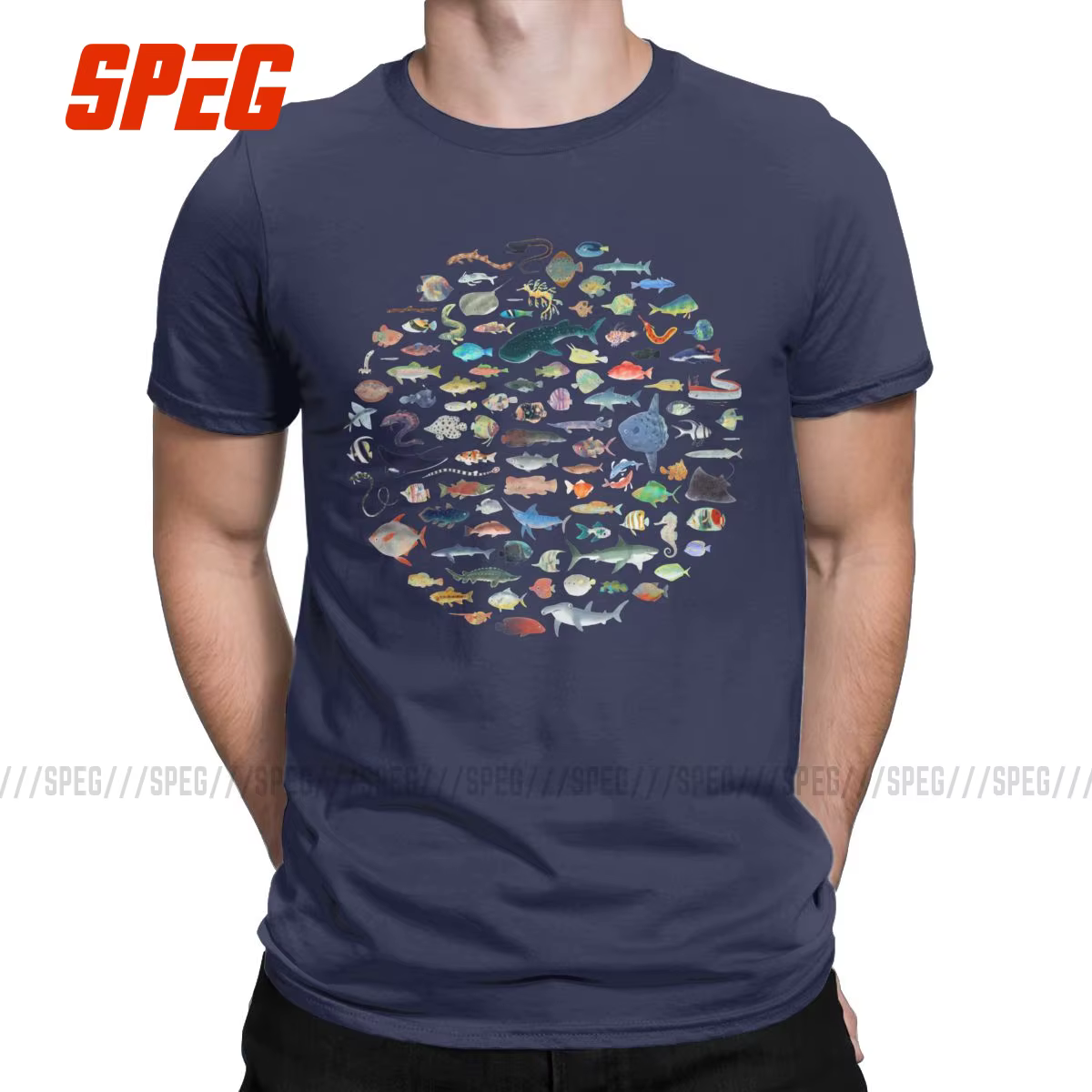T-shirts pour hommes cent poissons océan vie Vintage 100% coton t-shirt à manches courtes plongée so