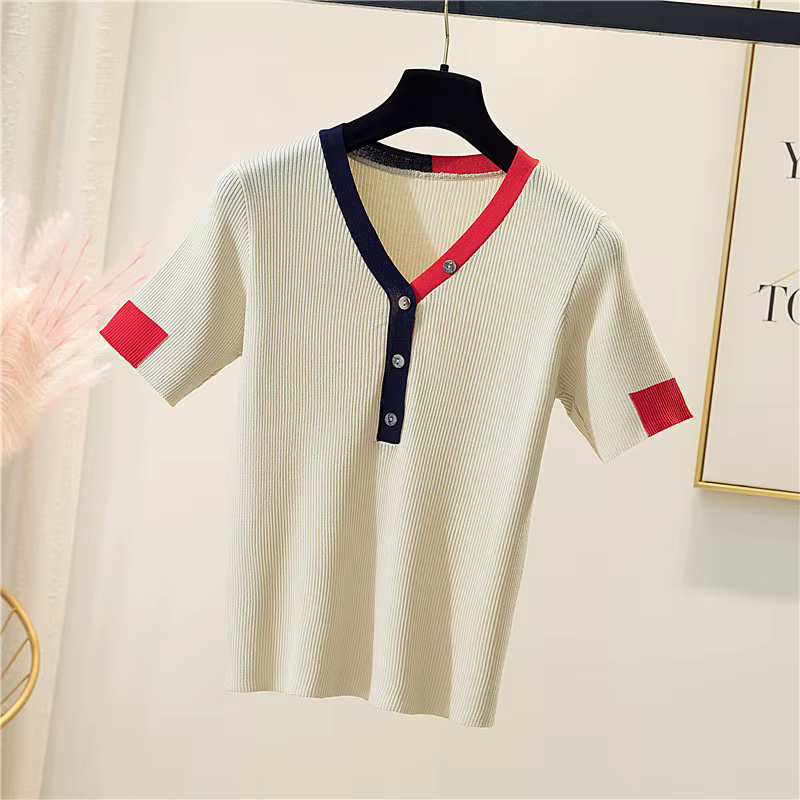 T-shirt femme 2025 nouvel été pur haut en coton femmes col rond pull à manches courtes couleur pure