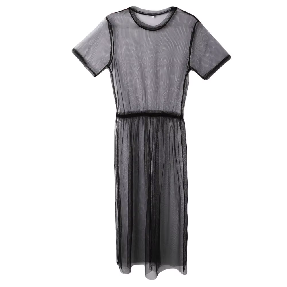 Sexy t-shirt maille robe transparente femmes Transparent couvrir haut t-shirt mode Transparent à man