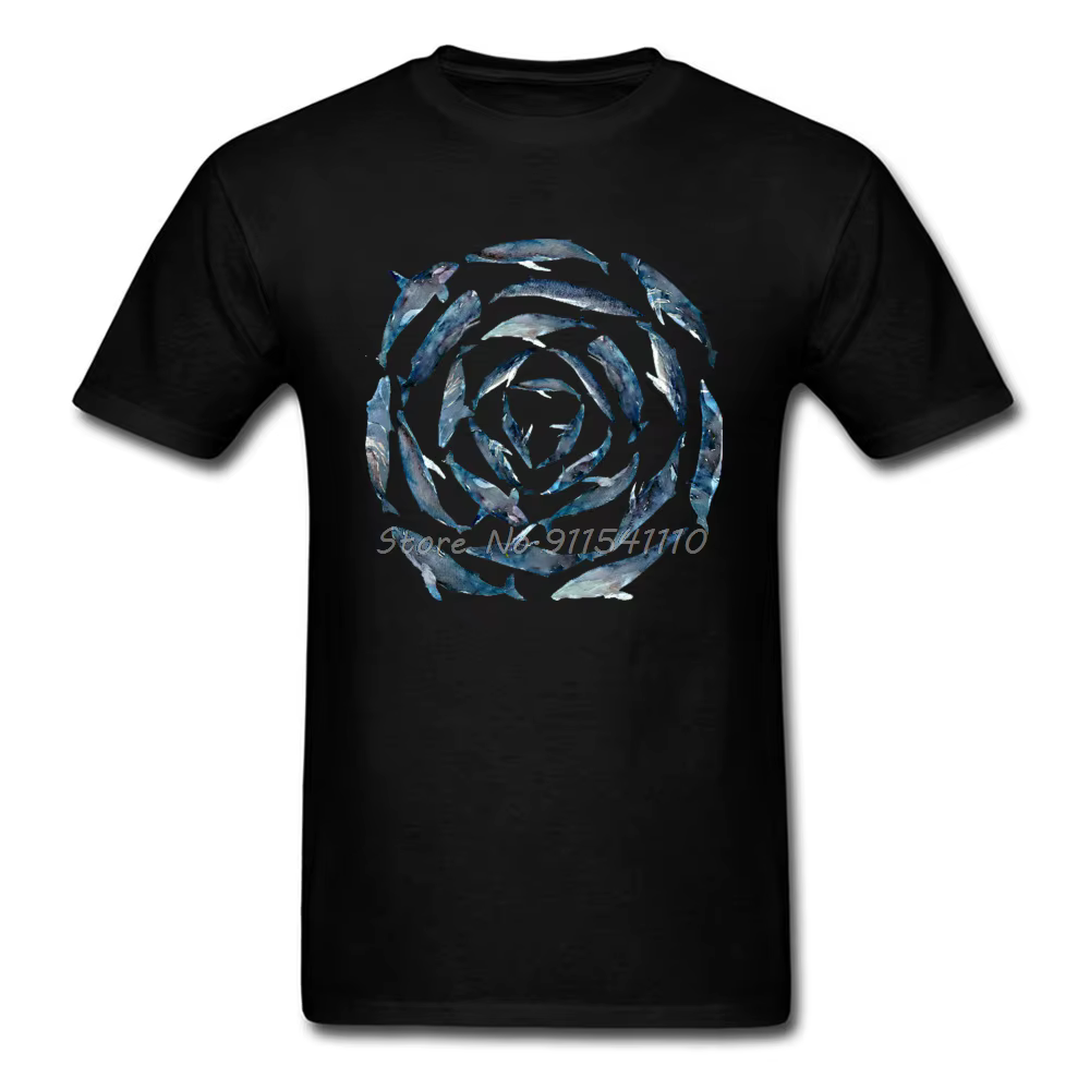 T-shirt col rond homme, estival et automne, en coton, avec motif de baleine bleue, DolDave commun, d
