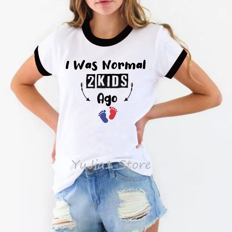 T-shirt femme, humoristique, estival et humoristique, avec lettres imprimées "I Was Normal 2 Kids Ag