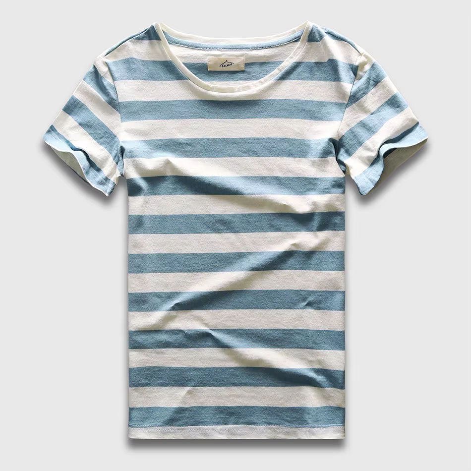 Zecmos nouveaux hommes T-Shirt à rayures mode col rond à manches courtes coupe ajustée bleu rayé T-S