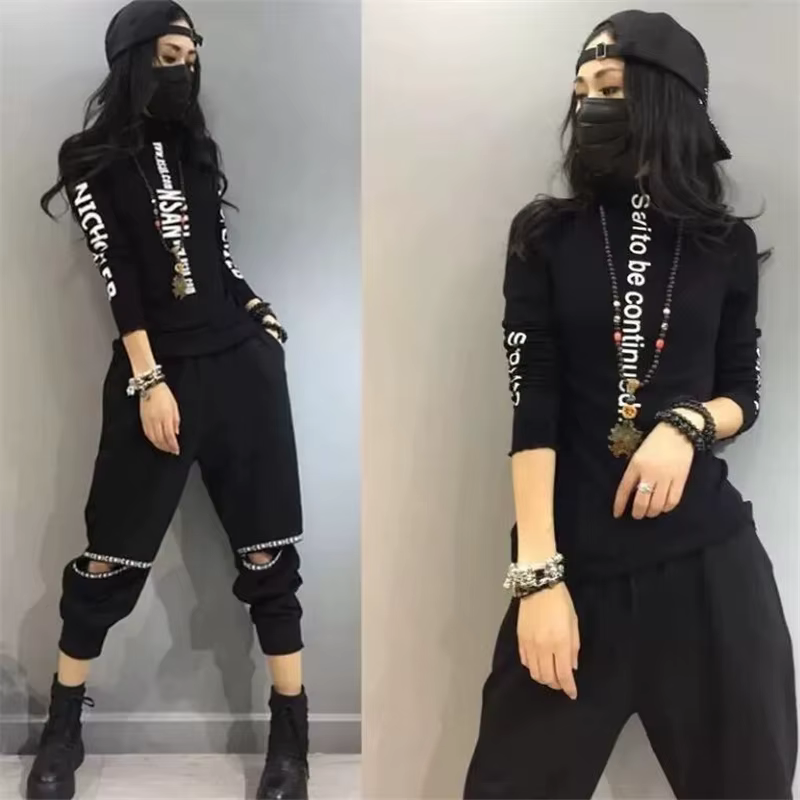 T-shirt à col mi-haut élastique pour Femme, haut chaud avec lettres imprimées, Streetwear, automne h