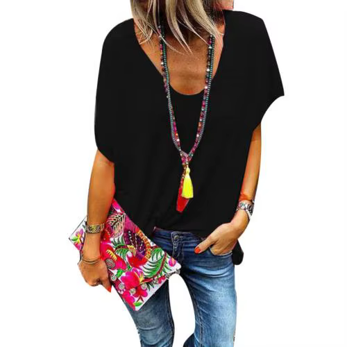 T-Shirt ample femmes surdimensionné couleur bonbon col en V dames sweat à manches courtes T-Shirt d'
