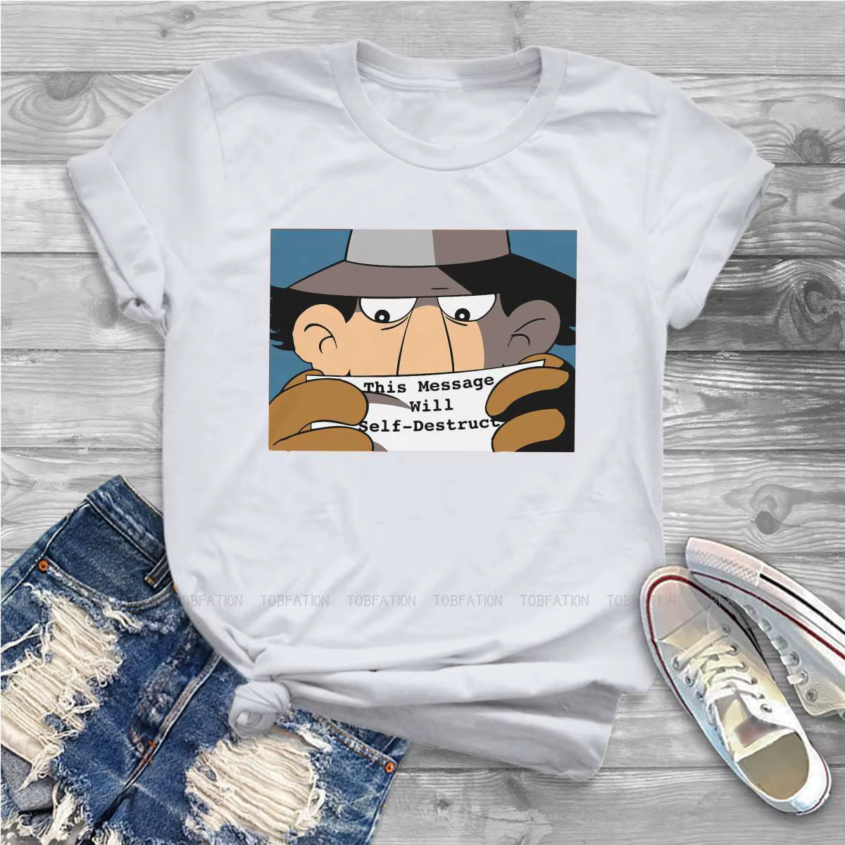 Wowzers Self DeBuckle T Message T-shirt pour femme, Inspector Gadget, détectée y Brain, Dr Claw, TV 