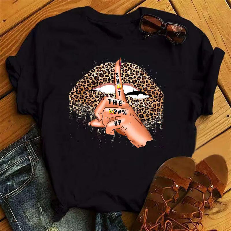 Maycaur Sexy lèvres rouges imprimer femmes t-shirts mode femmes décontracté à manches courtes col ro