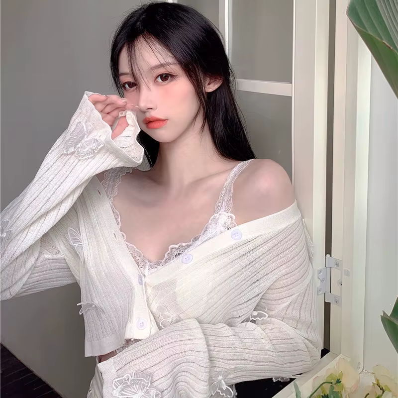 T-shirt court en dentelle papillon pour femme, T-shirt doux et mince, All-Match, Mode Ins, Nouveau, 