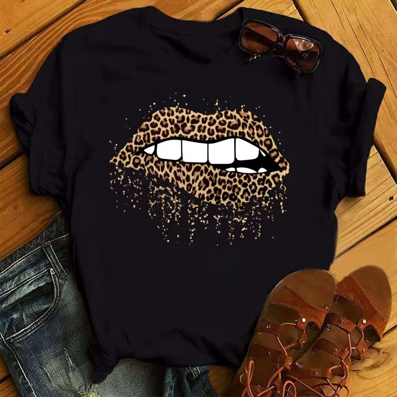 Maycaur Sexy lèvres rouges imprimer femmes t-shirts mode femmes décontracté à manches courtes col ro