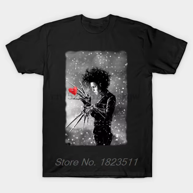 T-shirt à manches courtes pour homme et femme, en coton, col rond, imprimé de cœurs, Edward, ciseaux