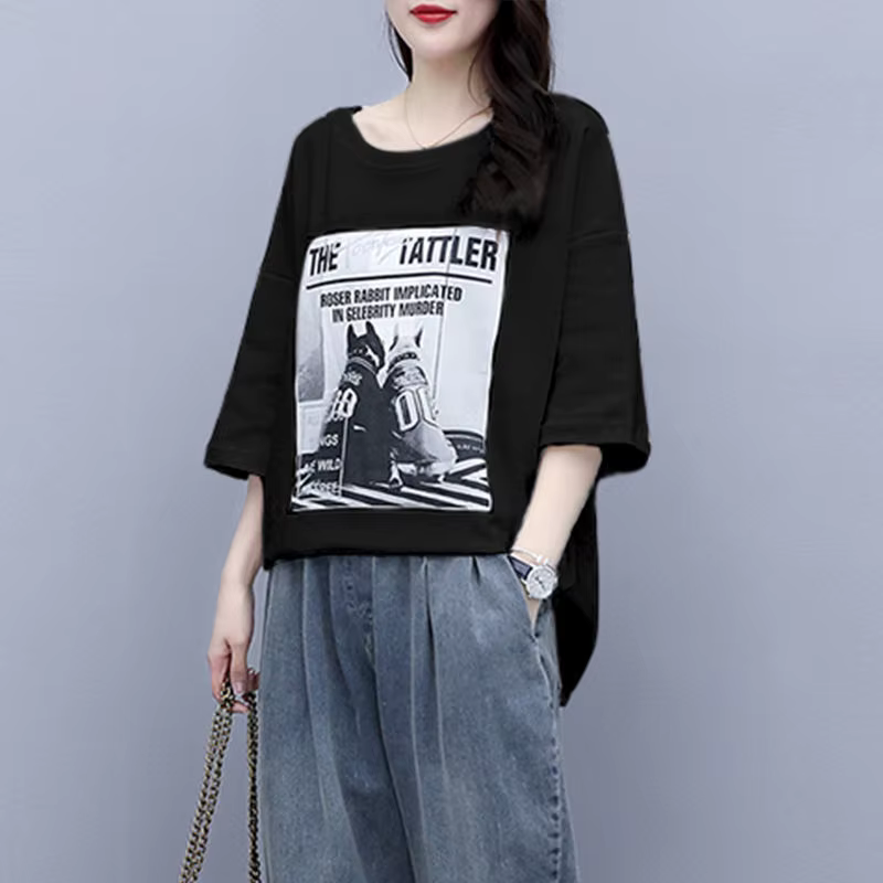 T-shirt imprimé coréen pour femme, tenue en jean femme, décontracté, trempé, nouveau, été, printemps