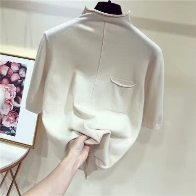 Pull tricoté à demi-manches pour femmes, pull à col roulé, mode coréenne, médicaments, 7 couleurs, p