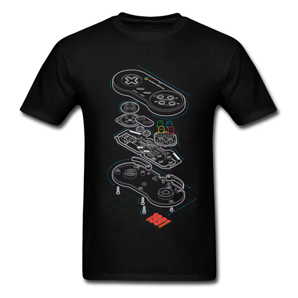 T-Shirt Personnalisé en Coton Noir pour Homme, Streetwear, Hip-Hop, Contrôleur, Anatomie, Arcade, Ét