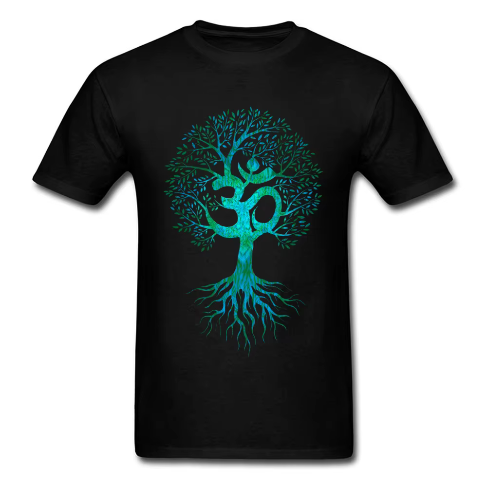 Hommes T-shirt Om arbre de vie T-shirt noir T-shirt Europe hauts t-shirts coton tissu coupe ajustée