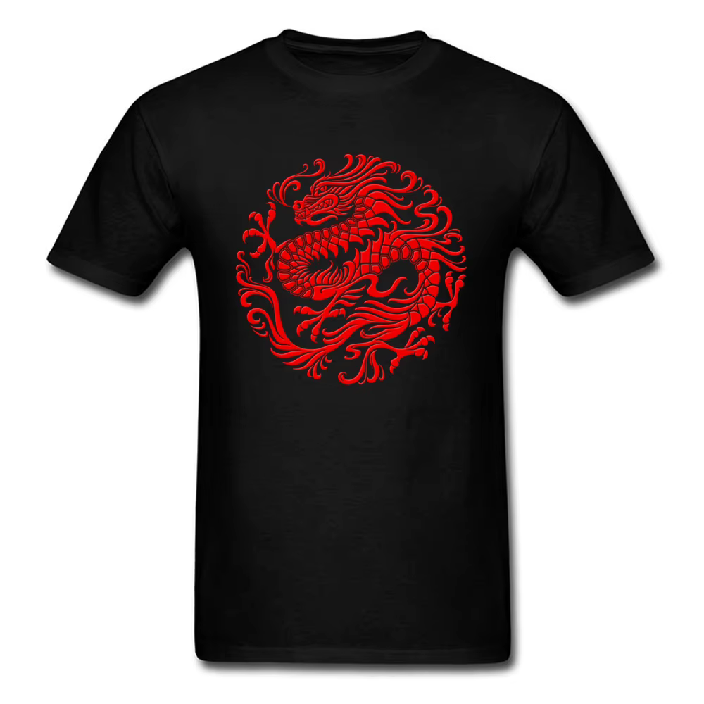 T-shirt ajusté hommes hauts traditionnel rouge T-shirt chinois Dragon Circle t-shirts imprimer vêtem