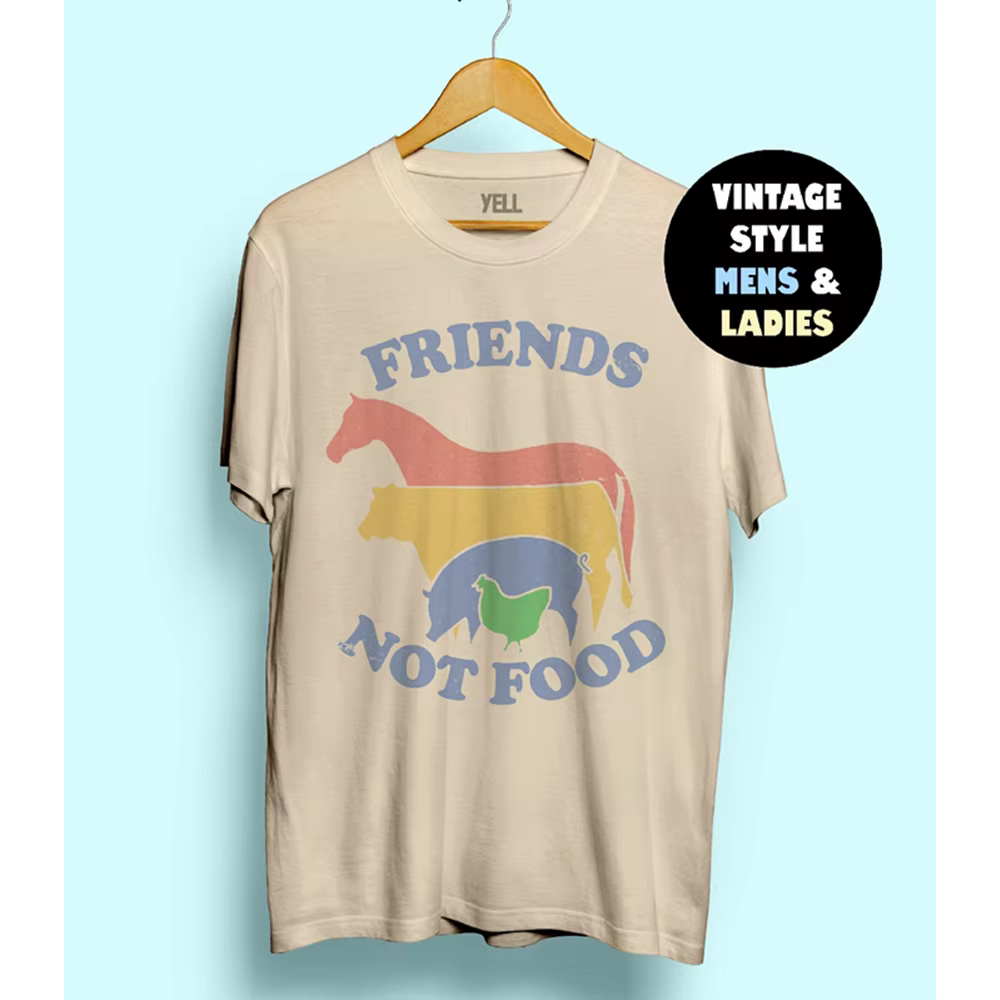 T-shirt Vintage, humoristique et humoristique, avec amis, Not Food, cadeau pour végétalien