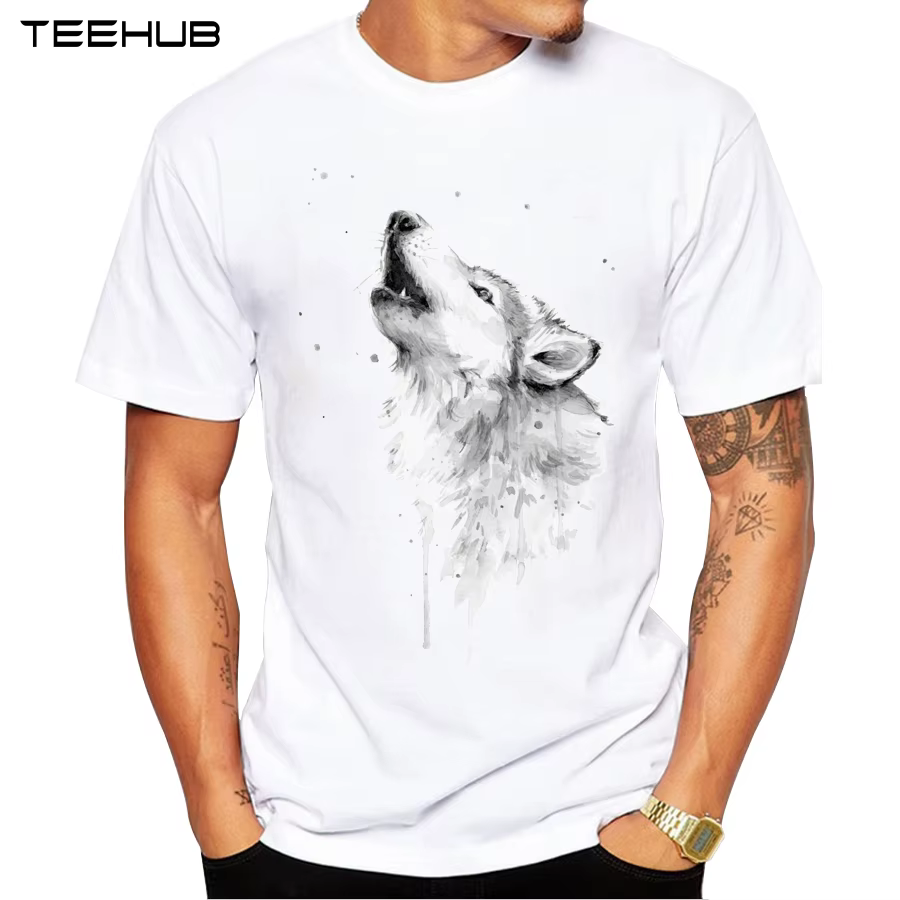 T-Shirt manches courtes pour homme, humoristique et décontracté, avec loup hurlant, mode 2023