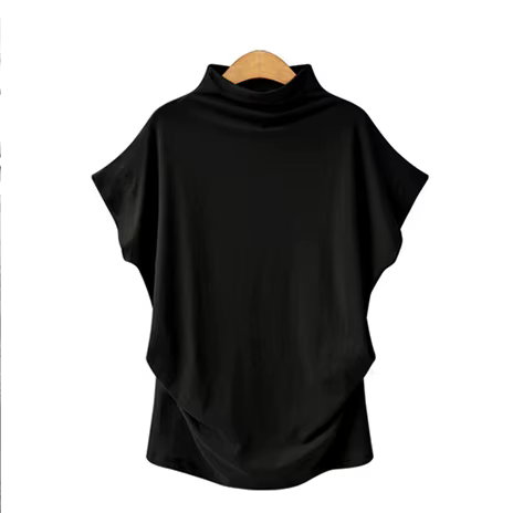6XL femmes été T-Shirt manches courtes chauve-souris ample solide gris col roulé T-Shirt 2019 nouvea