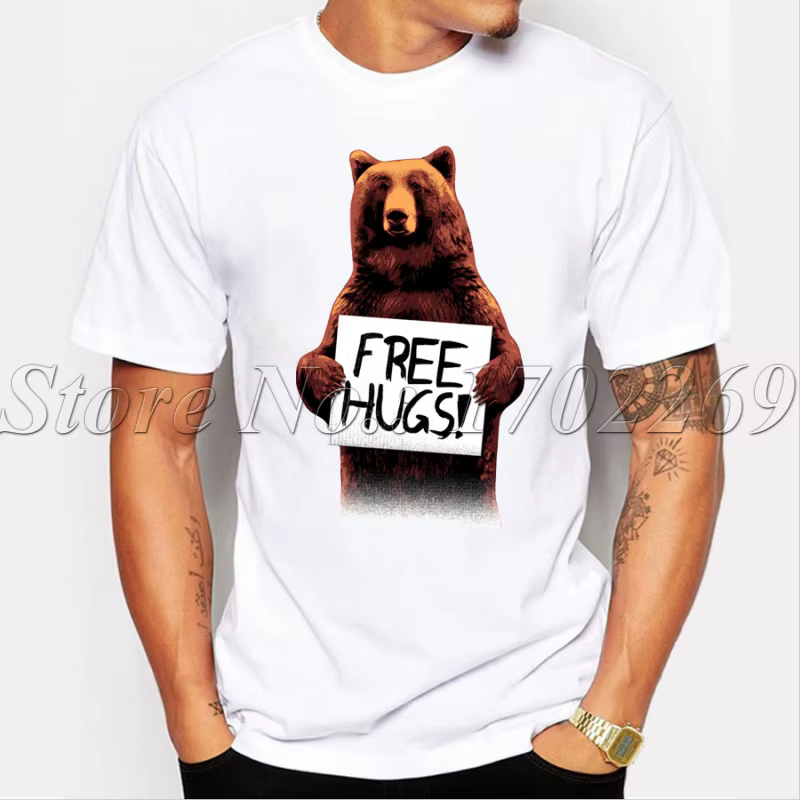 T-shirt à manches courtes pour hommes, personnalisé, avec lettres imprimées, haut marron, ours, desi