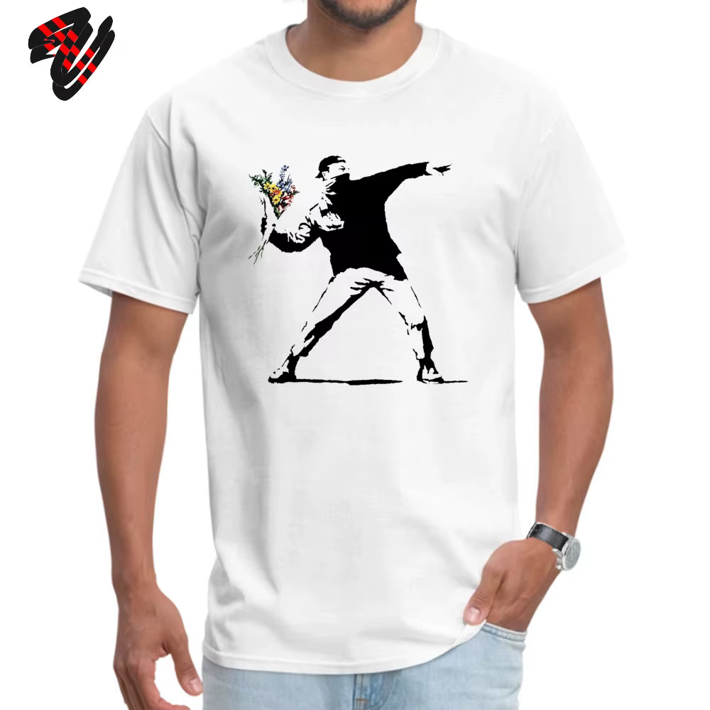 Swag Banksy lanceur de fleurs T-shirts 100% coton tissu hommes t-shirt hommes T-shirts nouveauté Str