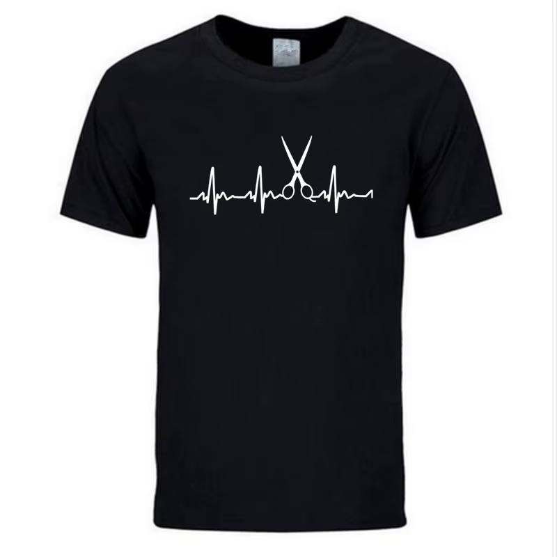 T-shirt manches courtes homme, estival et de marque, en coton, coiffeur, imprimé cheveux cool