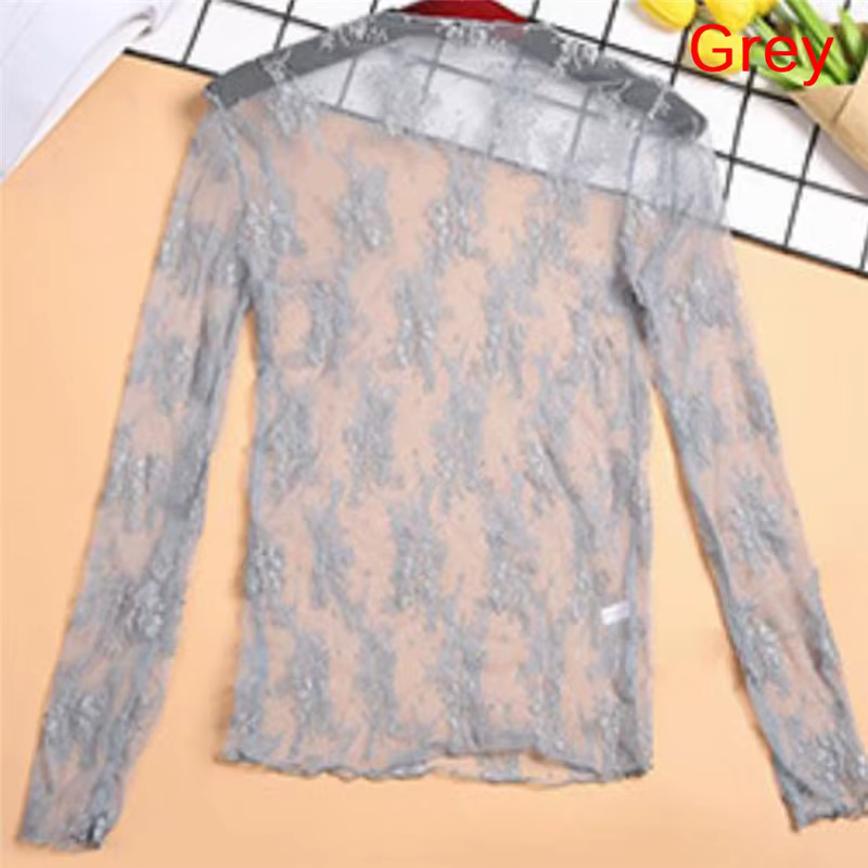 T-shirt à manches longues en maille transparente, maillot de corps évidé, filet de base, étoile de c