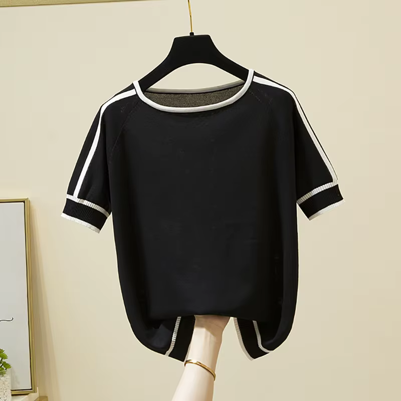 Camisetas Mujer nouveau mince tricoté T-Shirt femmes à manches courtes été hauts Femme vêtements ray